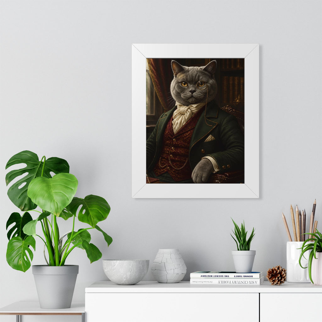 Framed Poster — Distinguished Victorian Cat Portrait (Vertical)