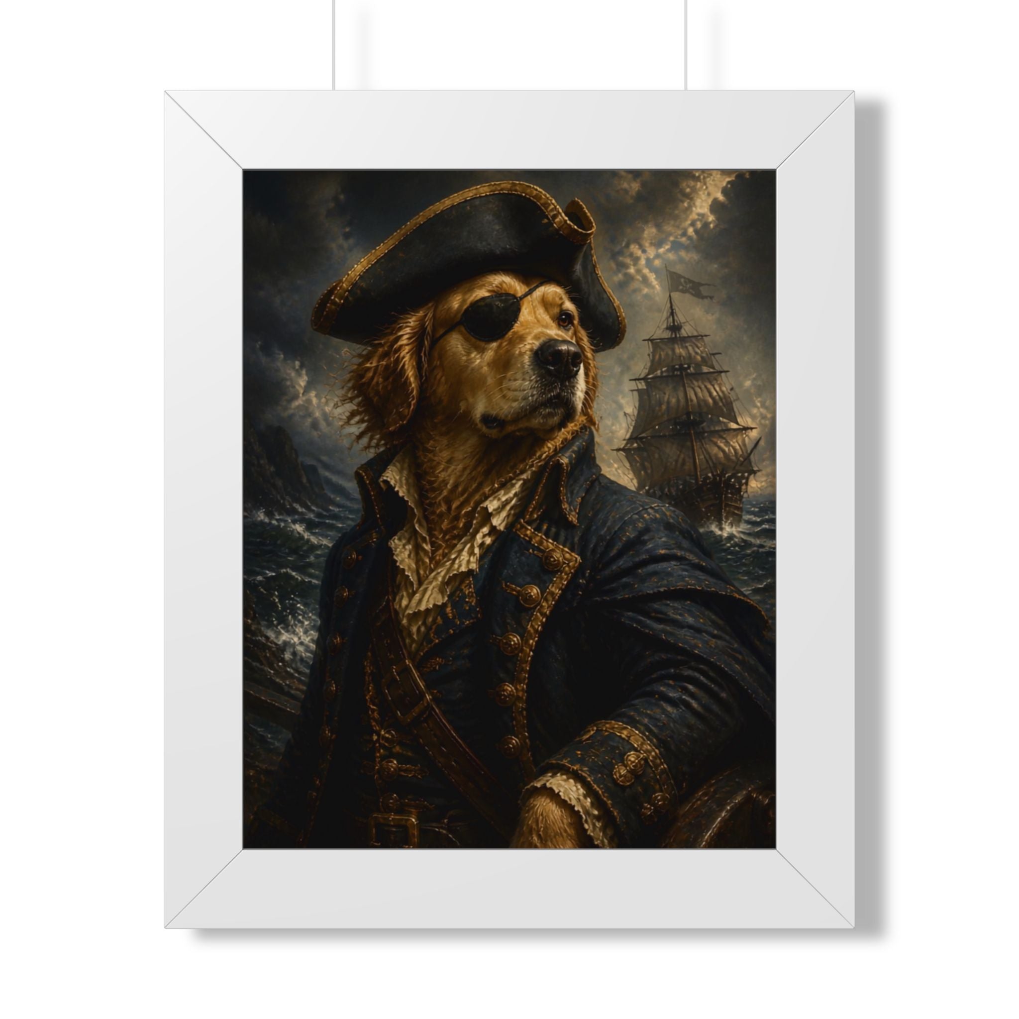 Pirate Dog Framed Poster — Vintage Golden Retriever Captain Wall Art